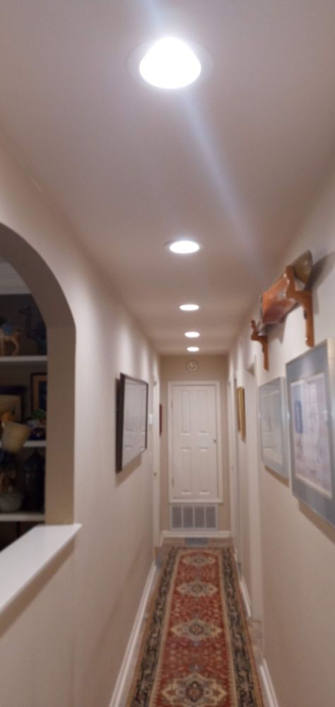 Hallway with new recessed lighting installed